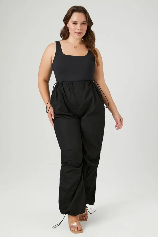 POPLIN CARGO JUMPSUIT - Black