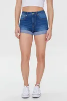 Women's Curvy Rolled Cuff Denim Shorts Denim,