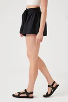 Women's Tie-Waist Mid-Rise Shorts in Black Large