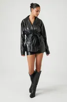 Women's Faux Leather Wrap Jacket in Black Medium