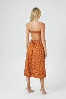 Women's Polka Dot Cutout Midi Dress in Tan/White Large