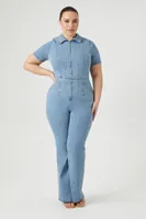 Women's Denim Zip-Up Jumpsuit in Light Denim, 3X