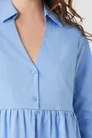 Women's Poplin Tiered Mini Shirt Dress in Blue Small