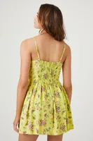 Women's Floral Print Corset Mini Dress in Yellow Large