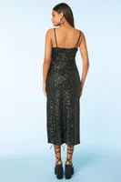 Women's Sequin Cowl Slit Midi Dress in Black Medium