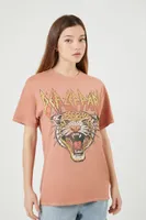 Women's Oversized Def Leppard Graphic T-Shirt in Brown, Size L/XL