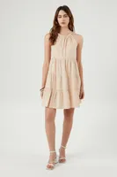 Women's Tiered Halter Shift Mini Dress in Oatmeal Small