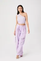 Women's Mesh Sweater-Knit Crop Top in Lavender Small