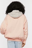 Women's Hooded Combo Bomber Jacket in Blush/Heather Grey, S/M