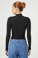 Women's Zip-Up Funnel Neck Bodysuit in Black, XS