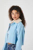 Women's Corduroy Cropped Trucker Jacket in Sky Blue Small