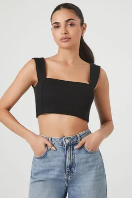 Women's Cropped Square-Neck Tank Top in Black Small