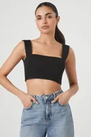 Women's Cropped Square-Neck Tank Top in Black Small