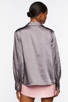 Women's Satin Split-Hem Shirt in Steeple Grey, XS