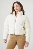 Women's Corduroy Quilted Puffer Jacket in White Large