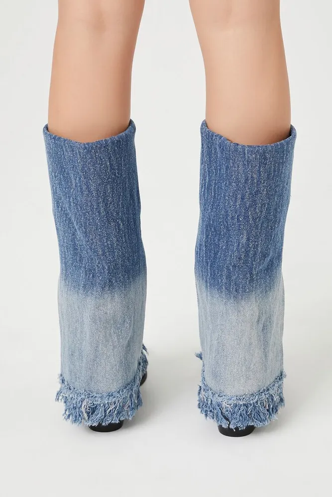 Women's Frayed Denim Overlay Boots , 6