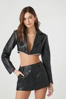 Women's Cropped Faux Leather Jacket in Black Large