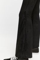 Women's Faux Suede Fringe Flare Pants in Black Small