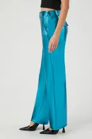 Women's Metallic Wide-Leg Pants in Blue Small