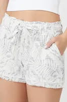 Women's Tropical Print Tie-Front Shorts in Blue Large