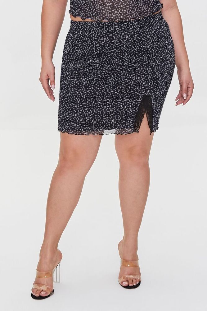 Women's Floral Print Mini Skirt Black,