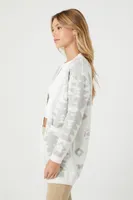 Women's Geo Print Cardigan Sweater in White Small