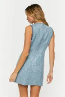 Women's Tweed Sleeveless Mini Dress in Light Blue Medium