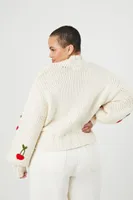 Women's Cherry Mock Neck Sweater in Cream, 1X