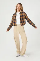 Women's Plaid Flannel Cropped Shirt in Yellow Large