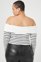 Women's Off-the-Shoulder Sweater in Cream/Black, 3X