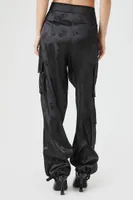 Women's Satin Jacquard Cargo Pants in Black Medium