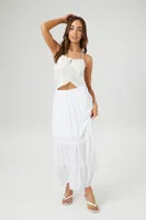 Women's Eyelet Split-Hem Halter Top in White Large