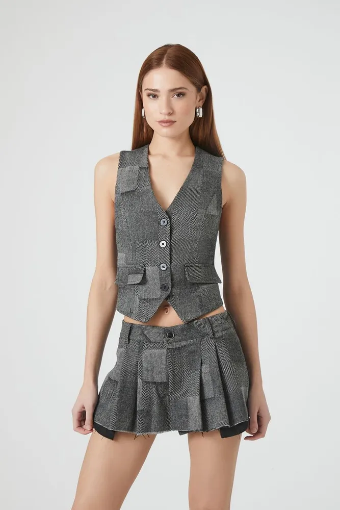 Women's Cropped Patchwork Vest Grey