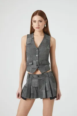 Women's Cropped Patchwork Vest in Grey Large