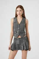 Women's Cropped Patchwork Vest Grey