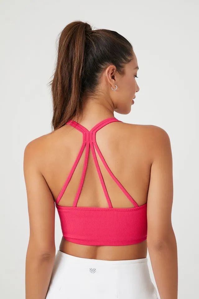 Forever 21 Women's Ribbed Racerback Sports Bra in Hibiscus Small