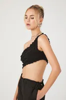 Women's Lettuce-Edge Crop Top in Black Large