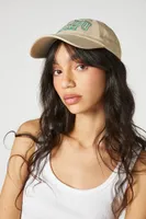 Malibu Embroidered Baseball Cap in Tan/Green