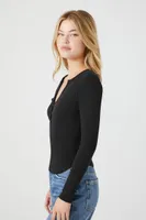 Women's Curved-Hem Henley Top in Black Small