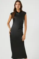 Women's Satin Cowl Neck Midi Dress in Black Small