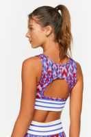 Women's Seamless Geo Print Longline Sports Bra in High Risk Red/Blue Small