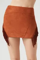 Women's Faux Suede Tassel Mini Skirt in Chestnut Large