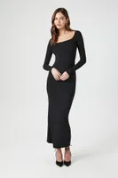 Women's Ribbed Knit Square-Neck Maxi Dress Medium