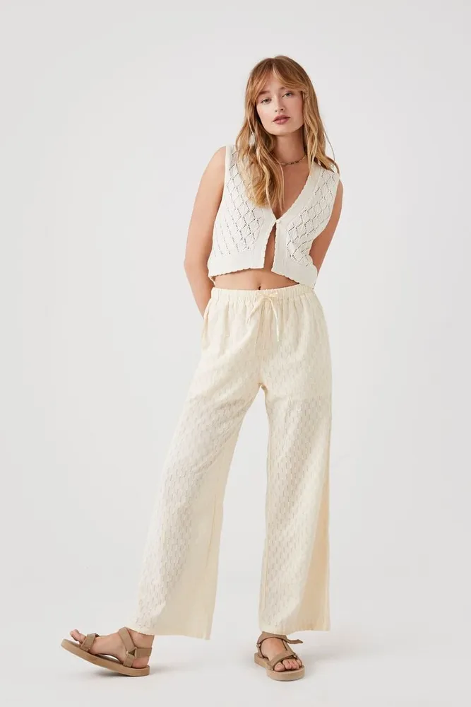 Women's Textured Drawstring Wide-Leg Pants in Birch Large