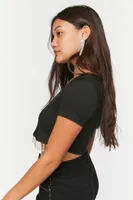 Women's Faux Pearl-Trim Crop Top in Black, XS