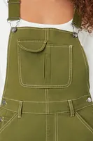 Women's Twill Utility Cargo Overalls in Green Small