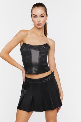 Women's Faux Leather Pleated Mini Skirt in Black Medium