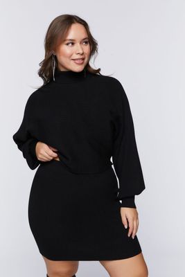 Women's Ribbed Sweater & Skirt Set in Black, 4X