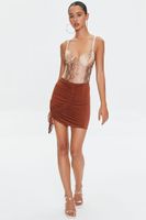 Women's Ruched Drawstring Mini Skirt in Brown Small