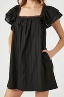 Women's Flounce-Sleeve Mini Shift Dress in Black Medium